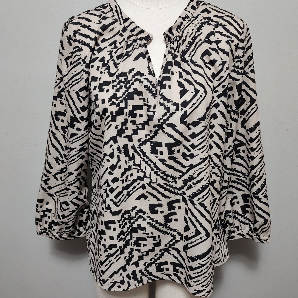Britt Ryan beige black animal print blouse size xl